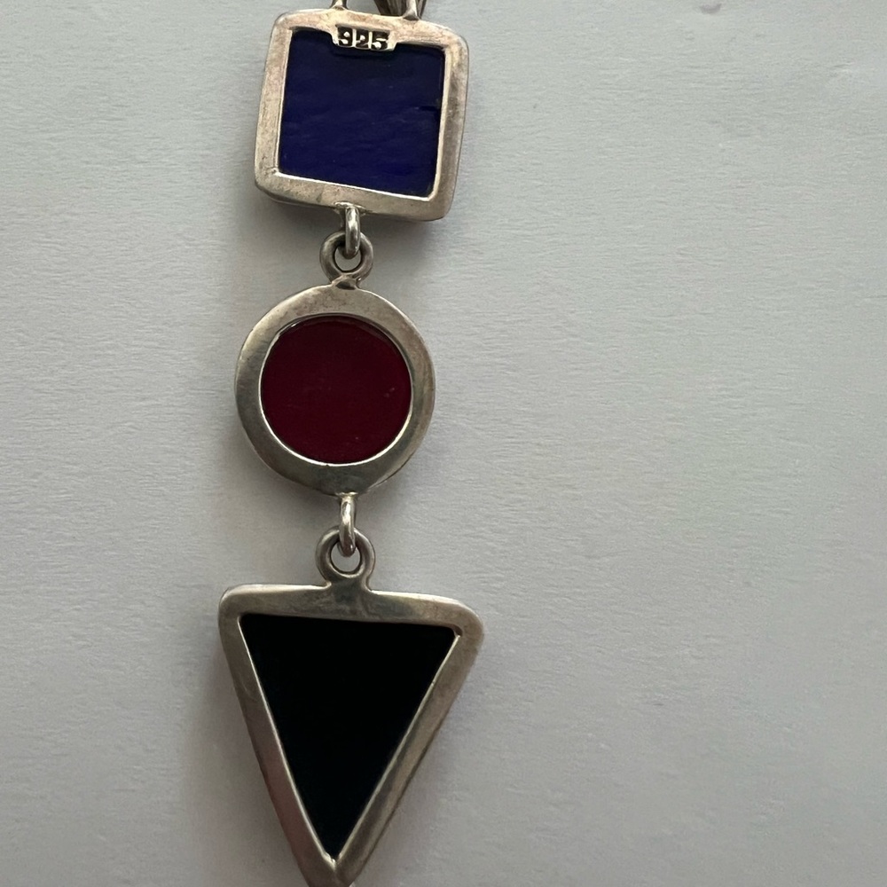 Vintage Geometric Triple Drop 925 Inlaid Glass Pendant - Picture 2 of 4